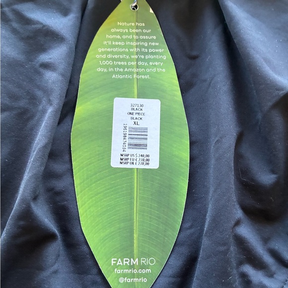 NEW Farm Rio Made In Brazil Black Leaf One-piece High Neck Swimsuit XL - Picture 4 of 11